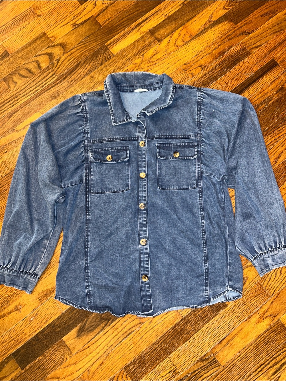 JODIFL Washed Denim Button-Up Jacket - Blue